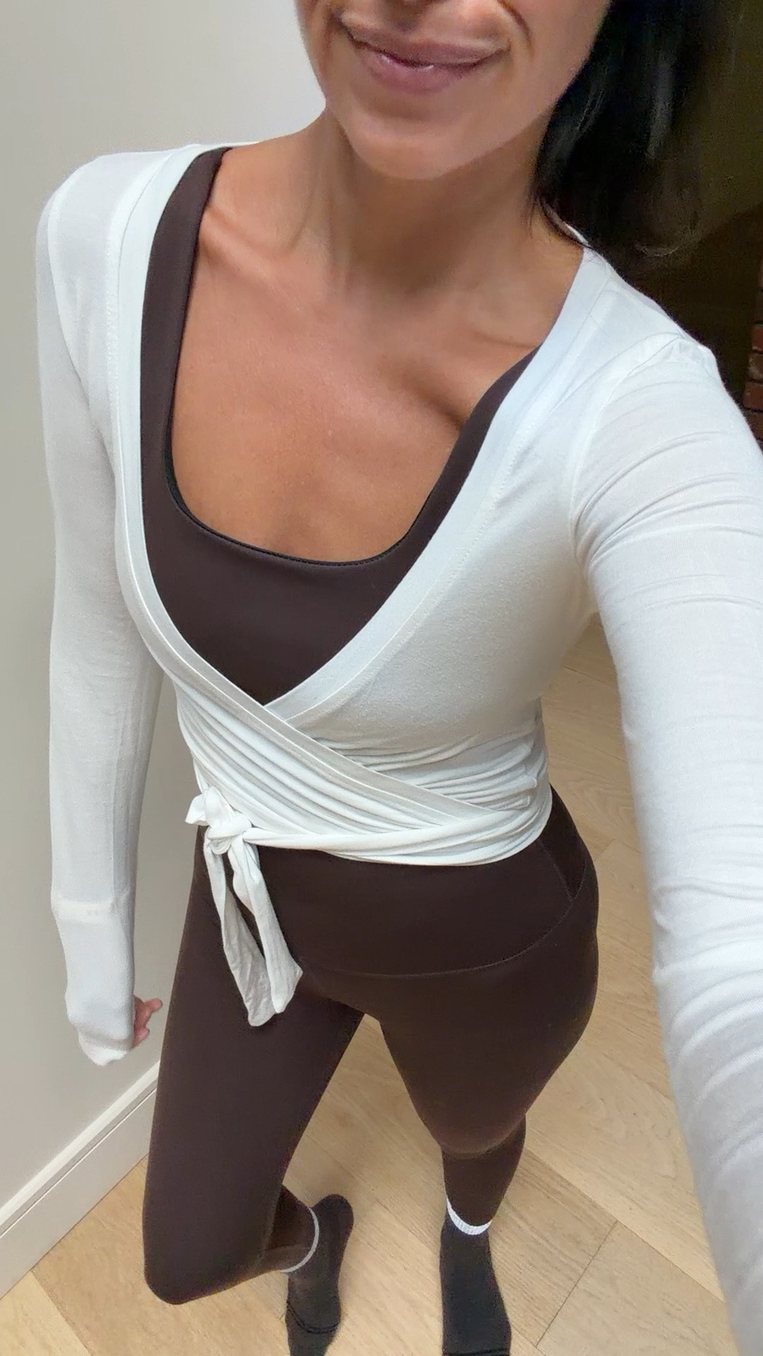 Workout set from Varley! Top small bottom medium. And wrap top from Amazon size xs

#LTKootd #LTKActive #LTKOver40