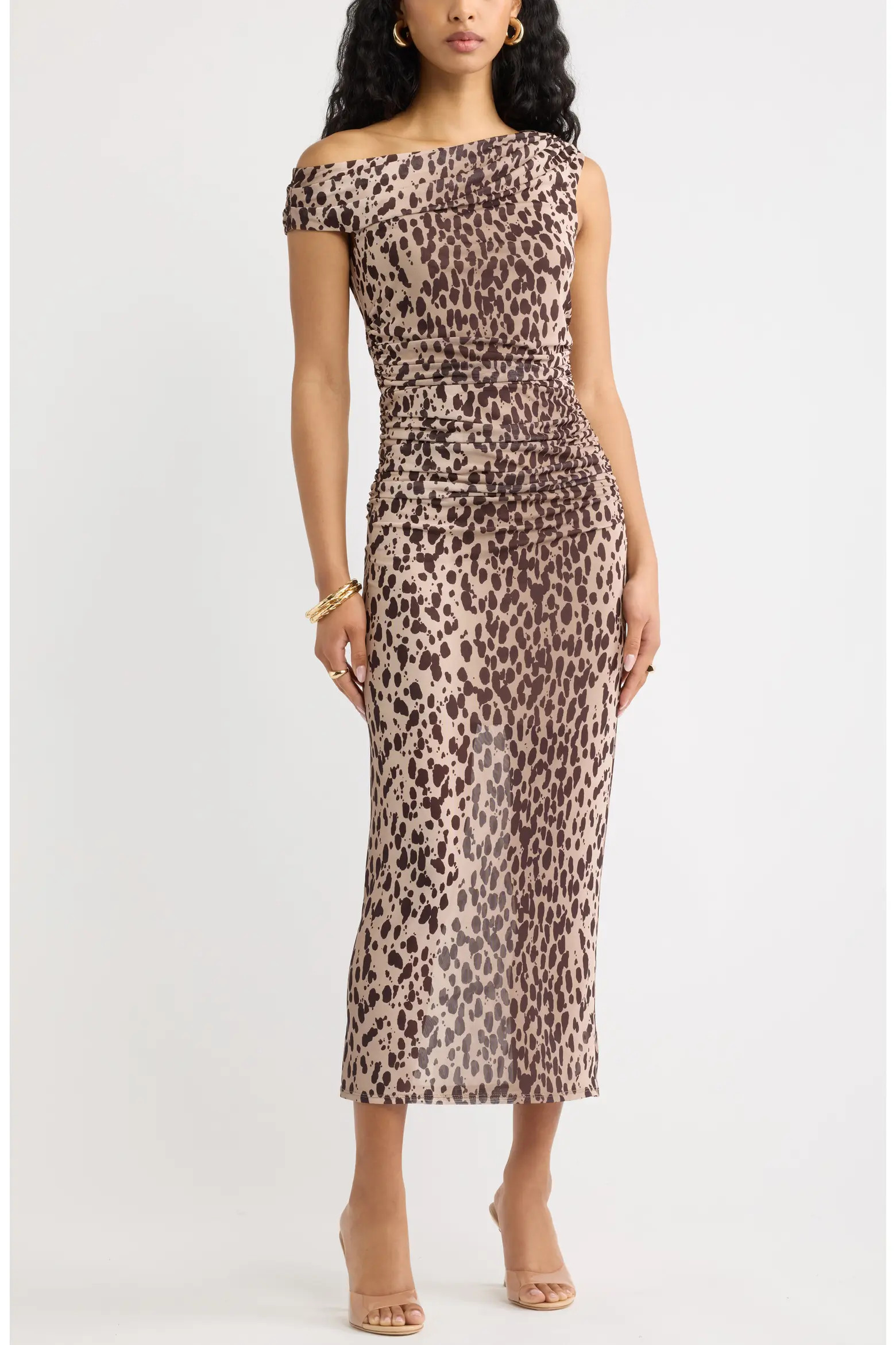 Open Edit Off the Shoulder Mesh Midi Dress (Women) | Nordstrom | Nordstrom