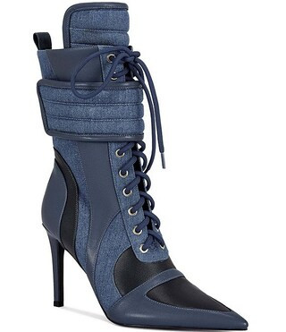 Amada Denim Colorblock Lace Up Pointed Toe Boots | Dillard's