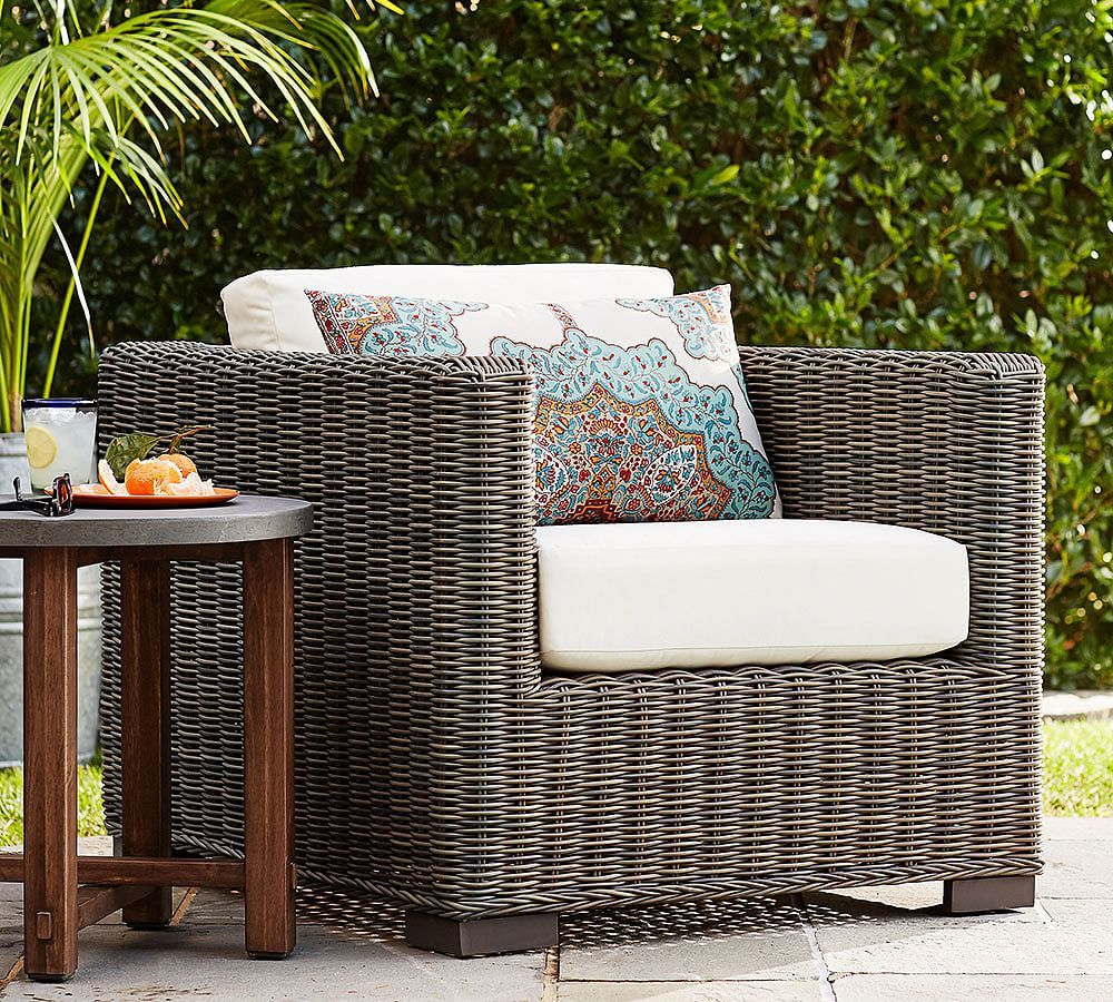 Huntington Wicker Square Arm Outdoor Lounge Chair | Pottery Barn (US)