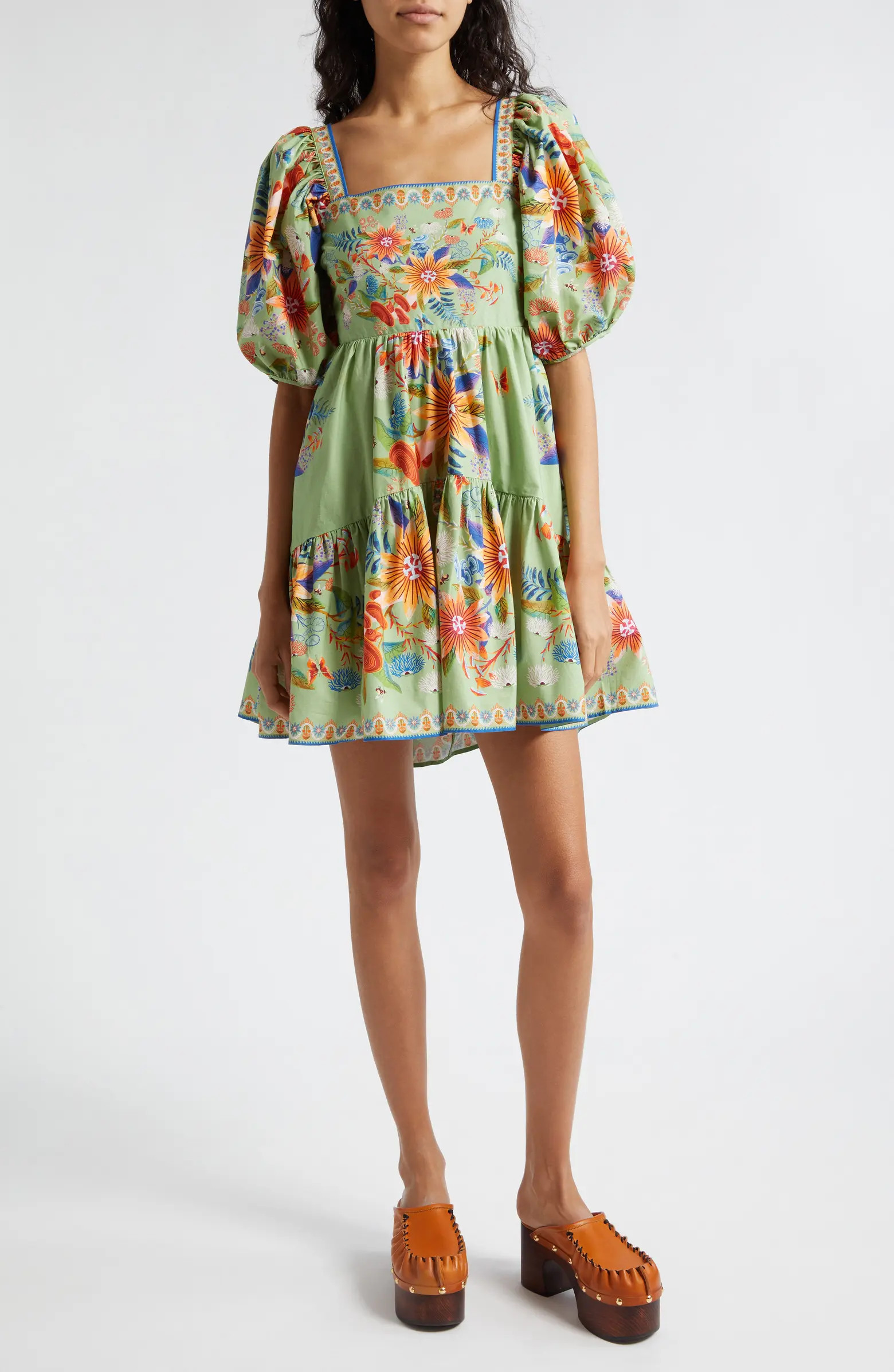 Bright Yard Ruffle Hem Puff Sleeve Minidress | Nordstrom