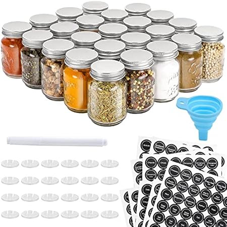AOZITA 24 Pcs Glass Spice Jars/Bottles - 4oz Empty Square Spice Containers with Spice Labels - Shake | Amazon (US)