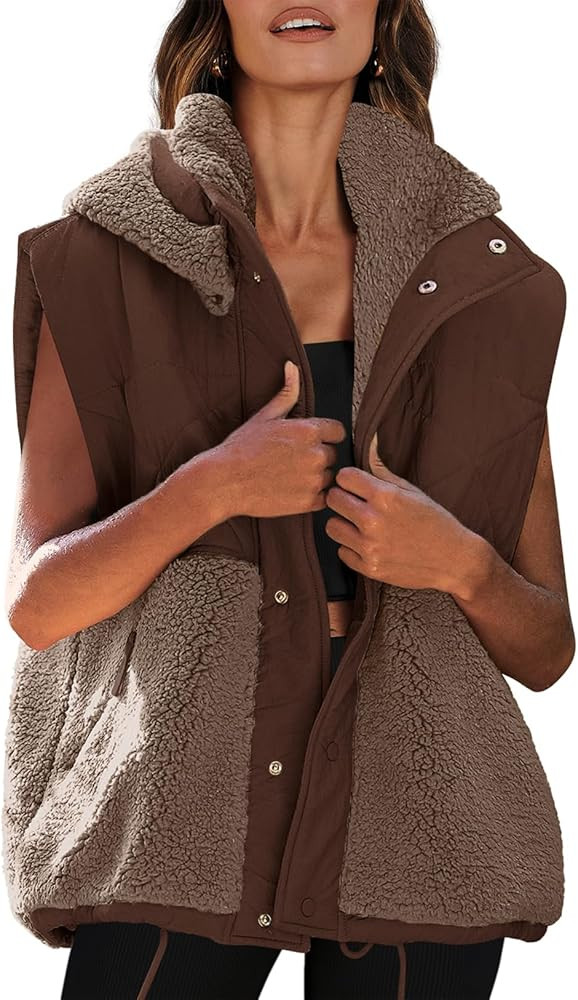 Nirovien Womens Oversized Quilted Vest Color Block Fleece Vest Button Down Padded Outwear Removea... | Amazon (US)
