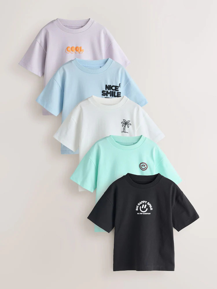 White/Blue/Green/Black/Purple Small Short Sleeve Graphic T-Shirts 5 Pack (3mths-7yrs) | Next US