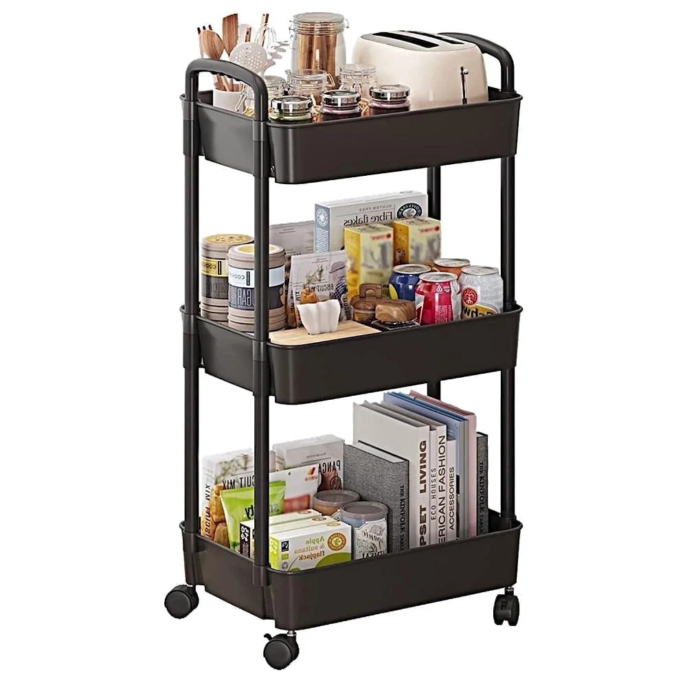 Cowin 3 Tier Metal Rolling Utility Cart with 6 Hooks, Black - Walmart.com | Walmart (US)