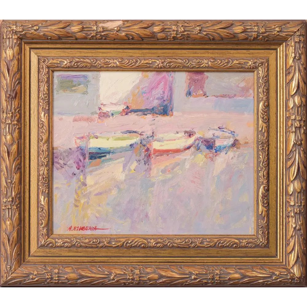 Post Impressionist Artist, Fishing Boats, Oil on Board | Chairish