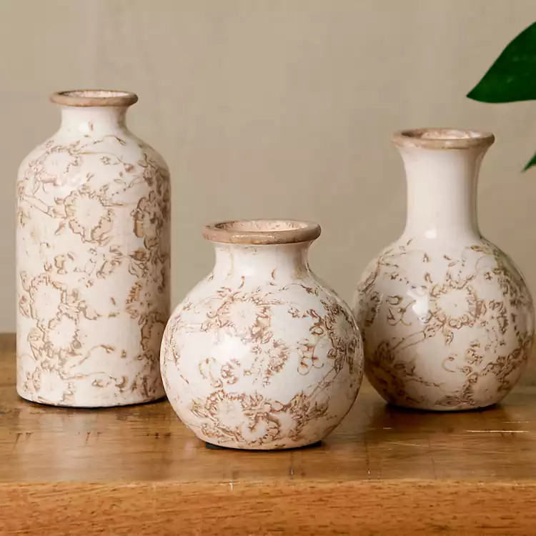New! Brown Floral Ceramic Vases, Set of 3 | Kirklands