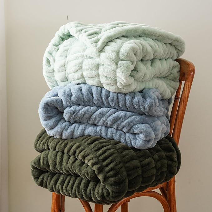 BATTILO HOME Olive Green Faux Fur Throw Blanket for Bed, Large Double Side Reversible Ruched Faux... | Amazon (US)