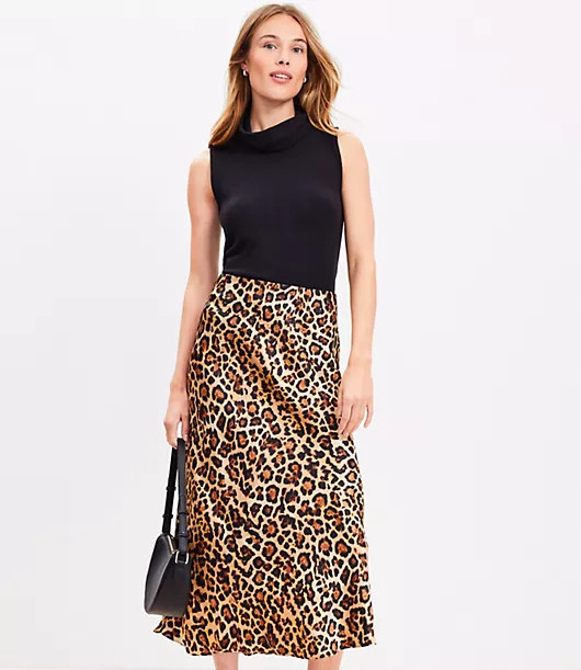 Loft Petite Leopard Print Bias Midi Skirt | LOFT