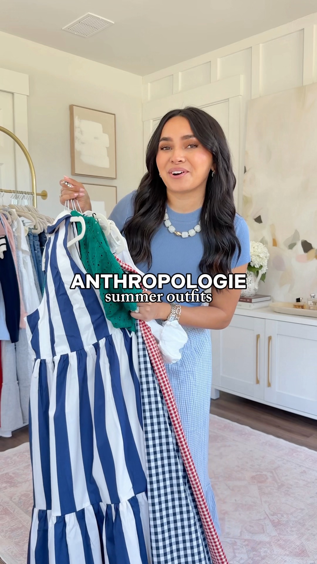 Anthropologie Summer Try On!
For reference: I’m 5’0, petite, 32b bra size, and 2/26 in bottoms, pear shaped. 
*Everything I share is unaltered! TTS means true to size. Between size 5-6.5 in shoes

White button down ruffle hem top size xxs TTS
Red gingham pants size 26 regular TTS - comes in petite sizing too!
Jelly flats size 5 TTS

Blue gingham dress size xxs petite TTS
Clear heels size 5 TTS

Green eyelet dress size xs petite TTS
Gold sandals size 5 TTS

White tank size xxs TTS
Skort size 26 TTS
Brown sandals are from Hermes

Tan stripe dress size xxs petite TTS
Flipflops size 5 TTS

Intro Outfit:
Blue sweater size xs
Blue gingham skirt size xs TTS
Flipflops size 5 TTS

#LTKgrwm #LTKPetite

#LTKootd