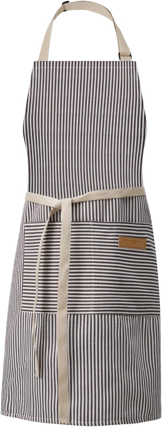 DILLMAN Kitchen Cooking Adjustable Aprons - Men Women Bib Soft Chef Stripes Apron with 2 Pockets | Amazon (US)