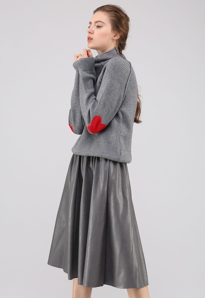 Heart and Soul Patched Knit Sweater in Grey | Chicwish