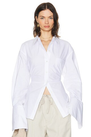 Helsa Poplin Lace Back Shirt in White | FWRD 