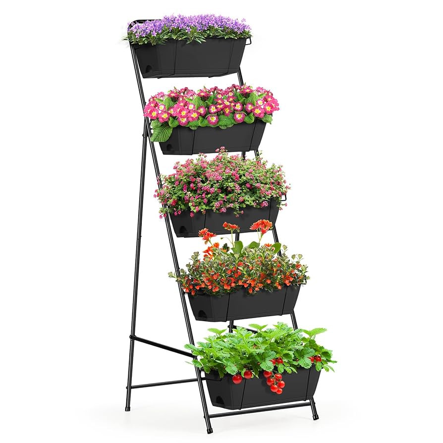 Vertical Garden Planter 5 Tiers Raised Garden Bed Outdoor Standing Herb Garden Planter with Drain... | Amazon (US)