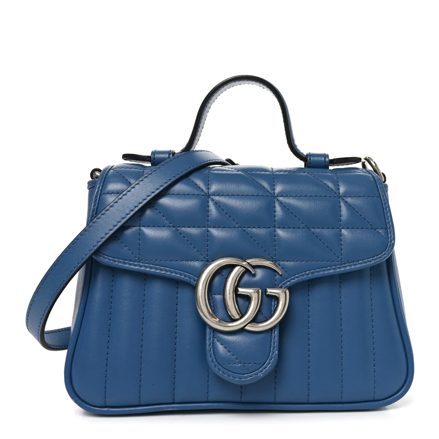 Calfskin Matelasse Aria Mini GG Marmont Top Handle Shoulder Bag Clear Blue | FASHIONPHILE (US)