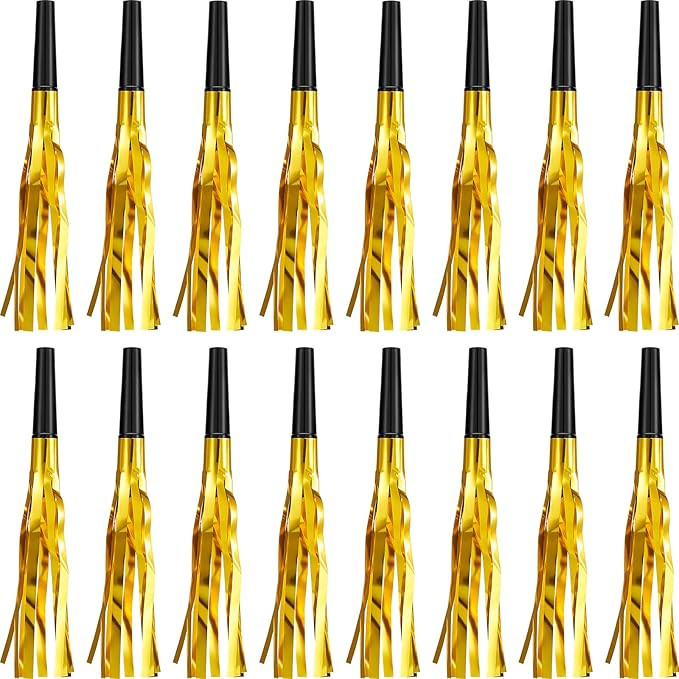 Sumind 24 Pieces Gold Noise Makers Glitter Noise Makers Metallic Fringed Party Blowers for Adults... | Amazon (US)