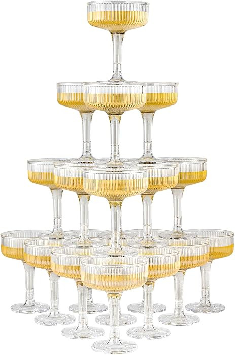 20 Pack Plastic Champagne Tower, 7oz Champagne Coupe Unbreakable Plastic Cocktail Glasses Acrylic... | Amazon (US)