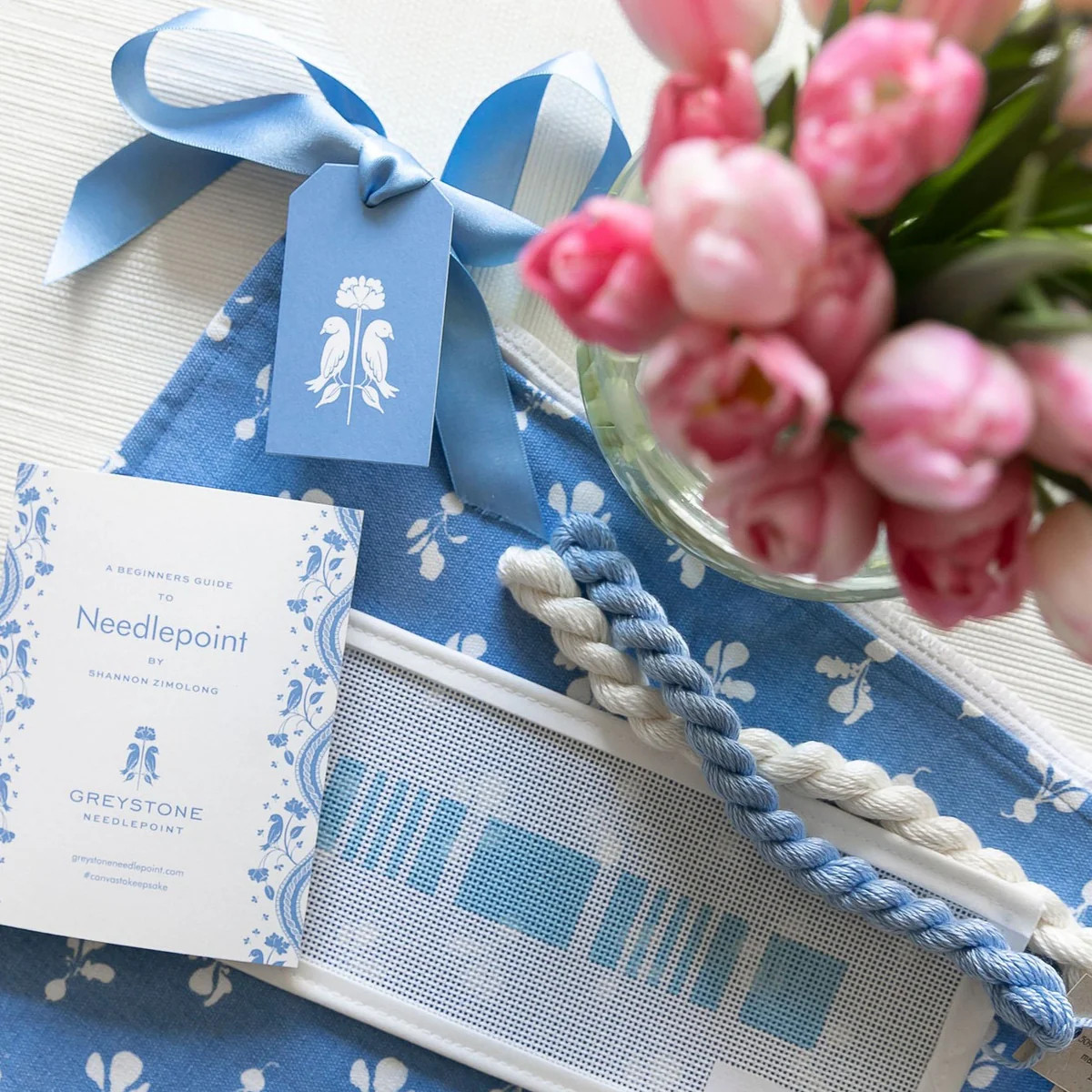 Beginner Kit - Blue Striped Key Fob | Greystone Needlepoint