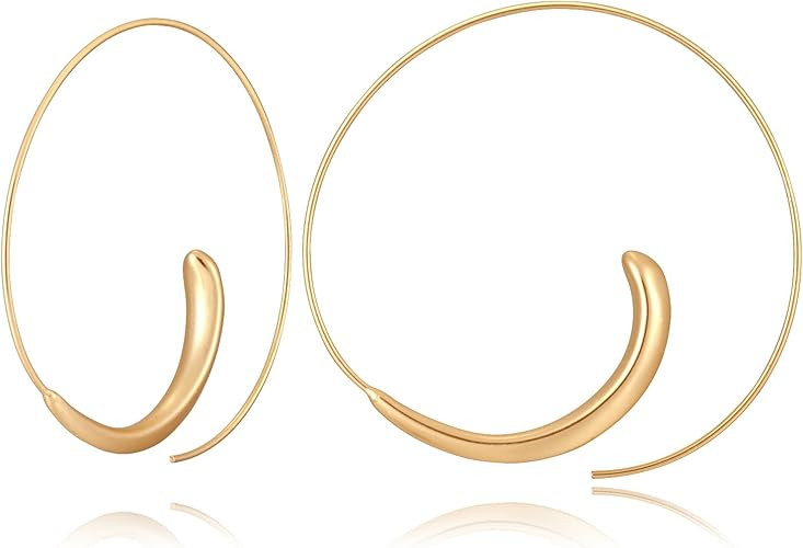 Gold Hoop Earrings 14k Gold Plated Hoop Earrings for Women Big Gold Silver Hoop Simple Spiral Bru... | Amazon (US)