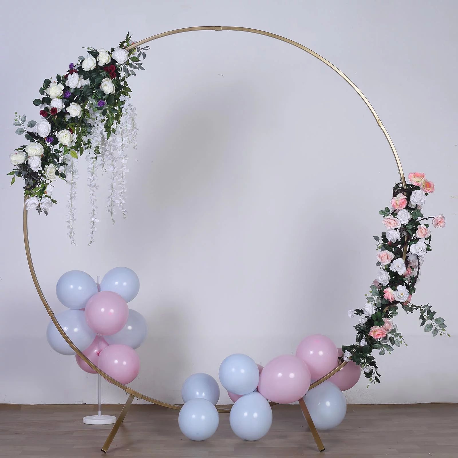 BalsaCircle 7.5 feet Gold Metal Round Wreath Backdrop Stand Arch Party Photo Booth | Walmart (US)