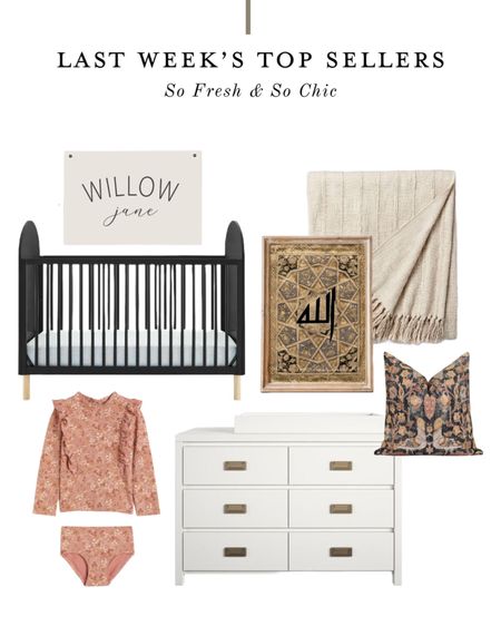 Last week’s top sellers!
-
Delta baby crib with arched ends - black crib - oversized bed throw Studio McGee - Allah printable art print - affordable art Etsy - girls rashguard swim set - white campaign baby dresser and changing table - personalized baby name flag - double sided Turkish print throw pillow cover - eclectic decor - living room decor - nursery decor - affordable home decor - Walmart - H&M - Target 

#LTKbaby #LTKsalealert #LTKhome