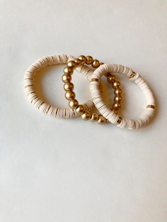 Light Tan+Gold bracelet stack | Etsy (US)