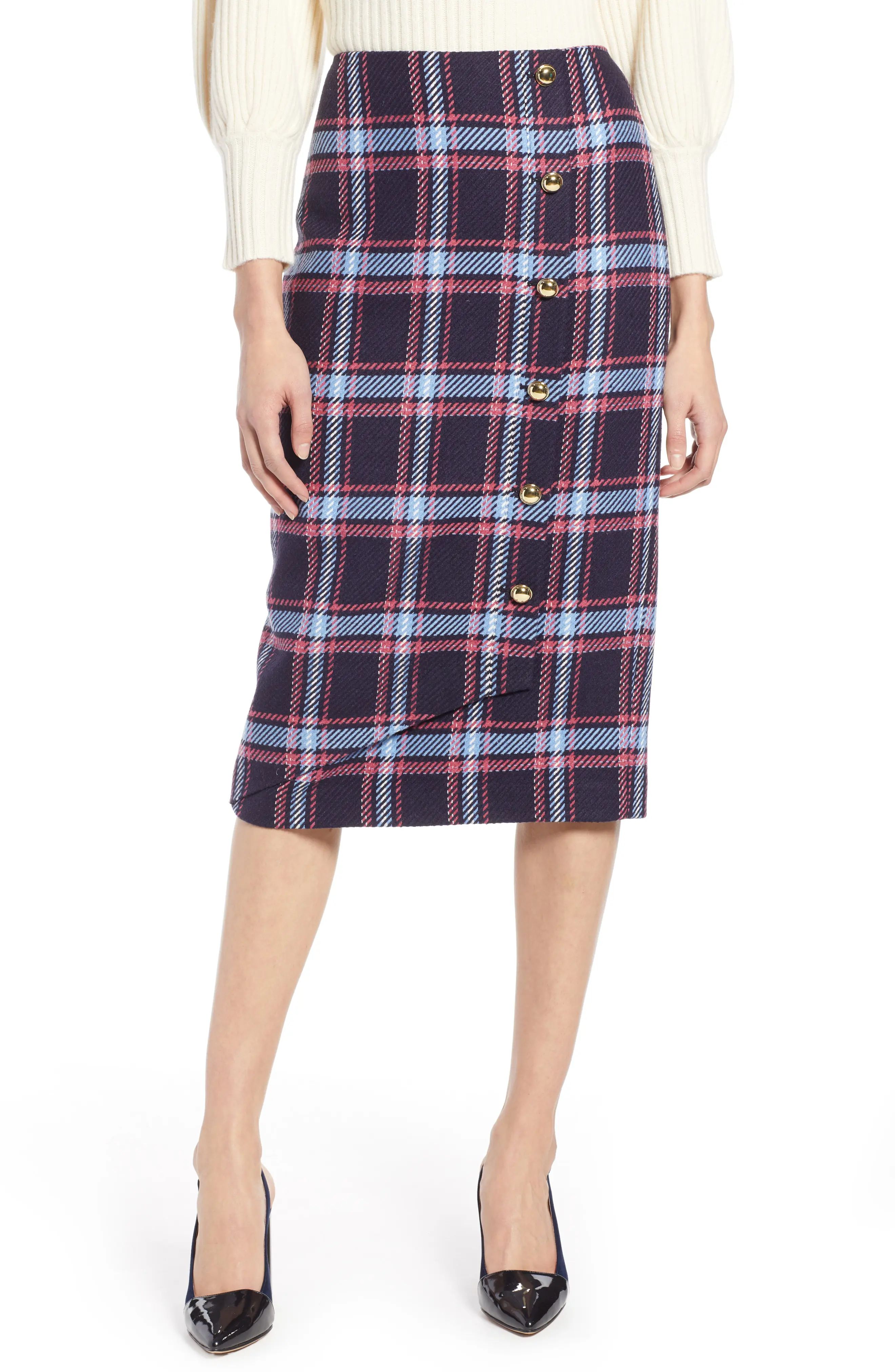 Halogen® x Atlantic-Pacific Plaid Wrap Pencil Skirt (Regular & Petite) | Nordstrom