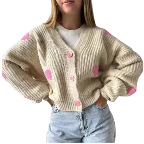 Cute Valentines Day Sweaters Knit Heart Button Down Sweater Cardigan with Love Hearts Knitted Top Shirt Cardigans for Women | Amazon (US)