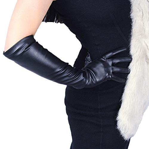 DooWay Long Leather Gloves Women Black Touchscreen Elbow Length Gloves 20 inches Winter Warm Opera Gloves Evening Costume Cosplay | Amazon (US)