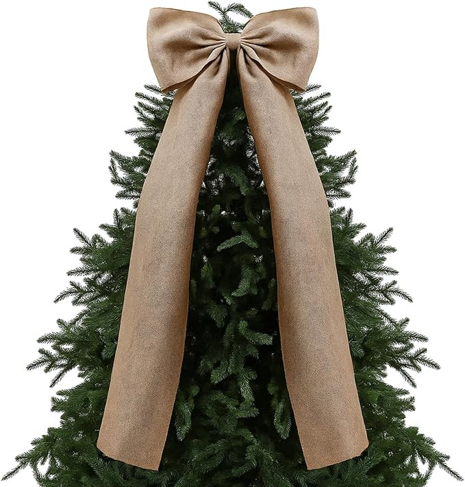 20 x 47 Inches Extra Large Christmas Burlap Bow Giant Christmas Tree Topper Bow Decoration with L... | Amazon (US)