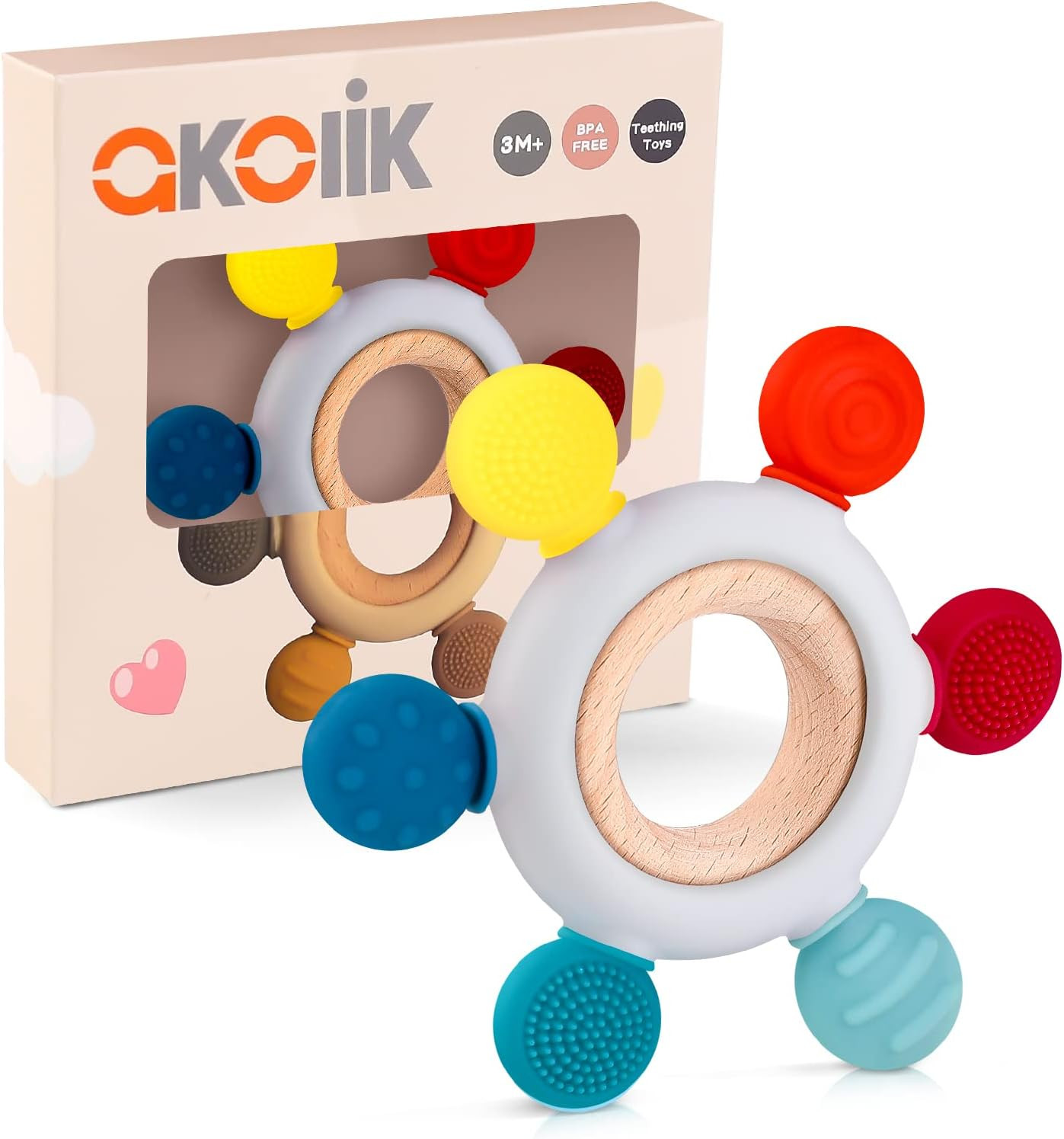 akolik Teething Toys for Babies, Baby Teethers Toy Teething Ring Silicone, Grasping Teething Toy,... | Amazon (CA)
