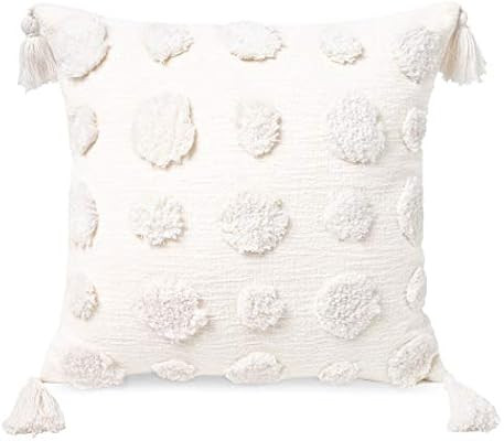PLWORLD Boho Tufted Throw Pillow Cover 18x18 Inch, Cotton Pom Poms and Handwoven Tassels Decorati... | Amazon (US)