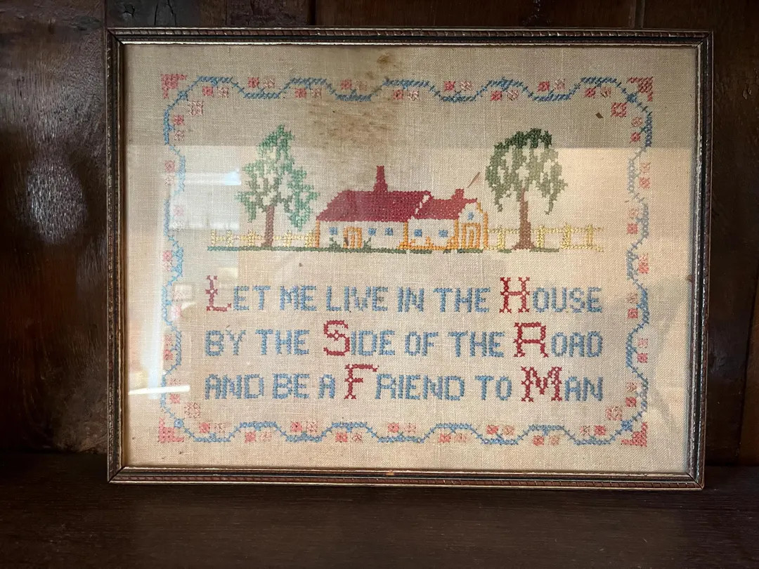 Vintage 1930's Framed Cross-Stitch on Linen | Etsy (US)