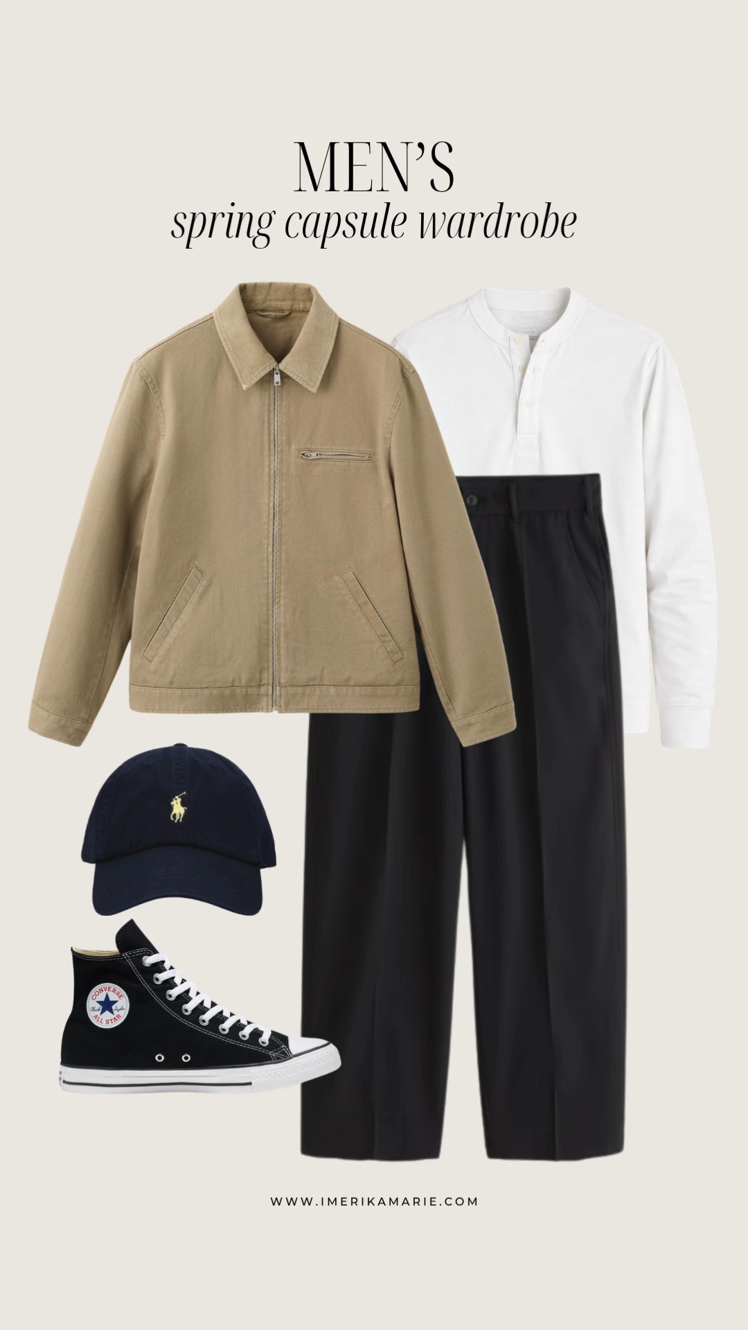 Men's Spring Outfit

men's beige jacket, white Henley, black trousers, polo hat, Converse high tops 

 

#LTKootd #LTKSeasonal #LTKMens