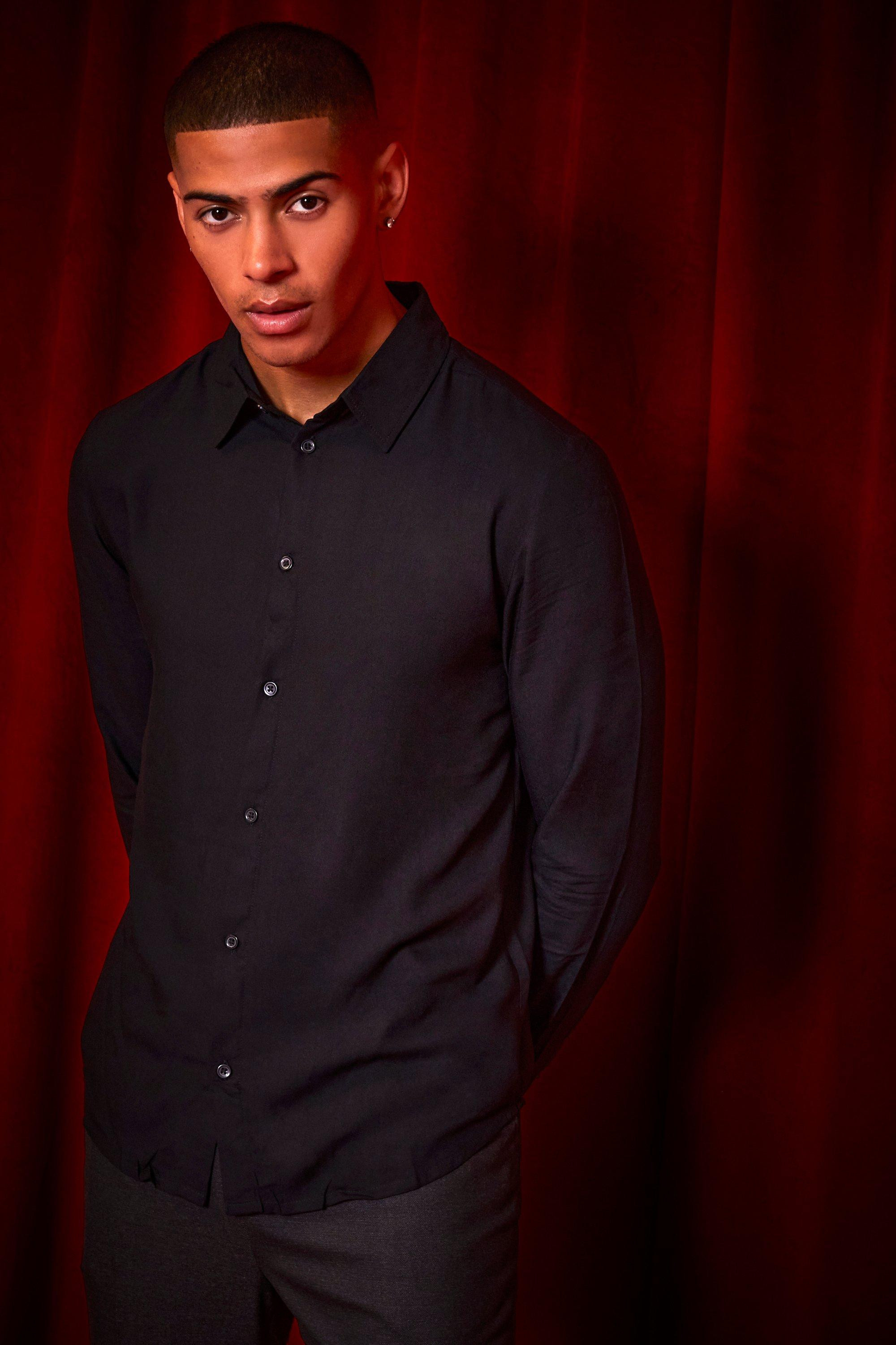 Long Sleeve Viscose Shirt | boohooMAN (US & CA)