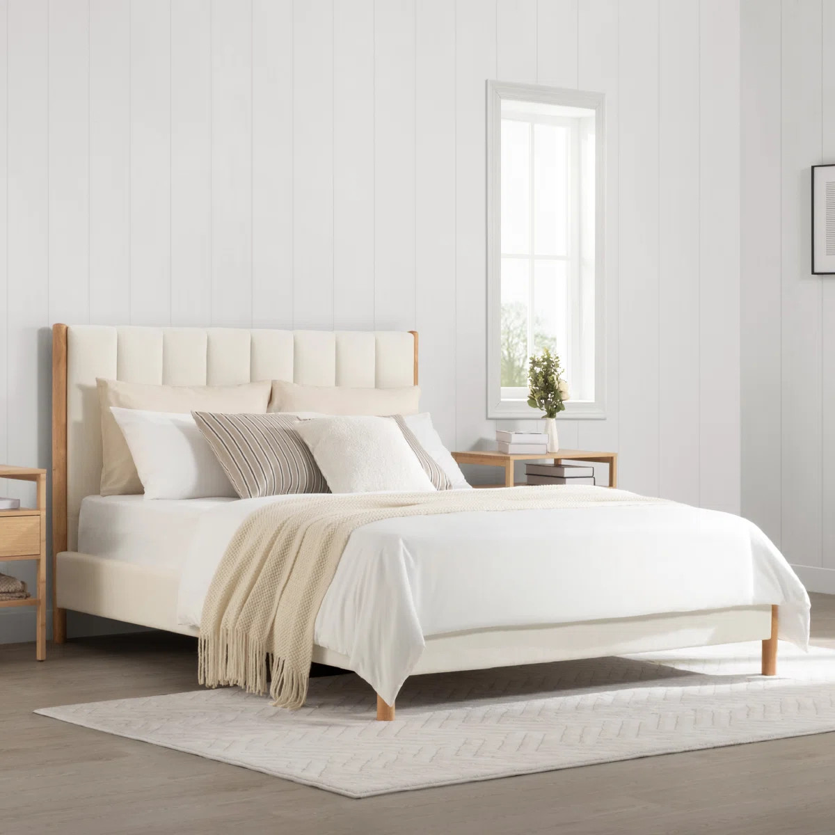 Rezana Solid Wood Boucle Upholstered Headboard Bed Frame | Wayfair North America