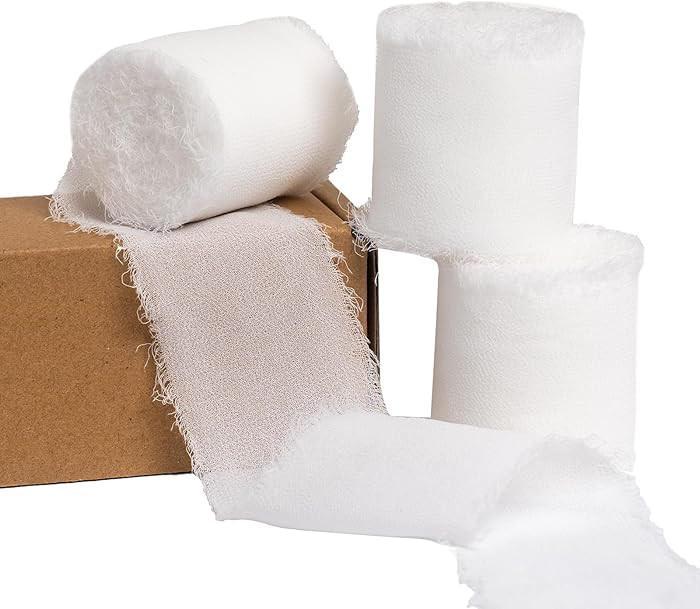 White Chiffon Ribbon 1-1/2 inch x 16.5 Yd Handmade Fringe Chiffon Silk Ribbon, Frayed Edges Fabri... | Amazon (US)