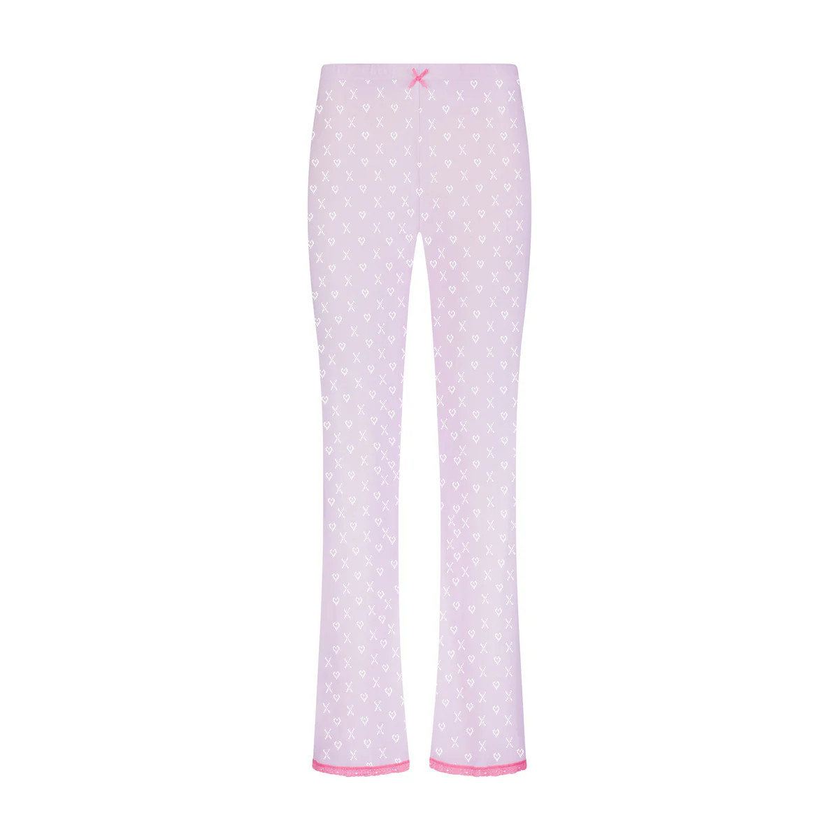 LILAC Hearts-X Pointelle LONG PANT Hi Rise w Pink Lace | Polkadot England