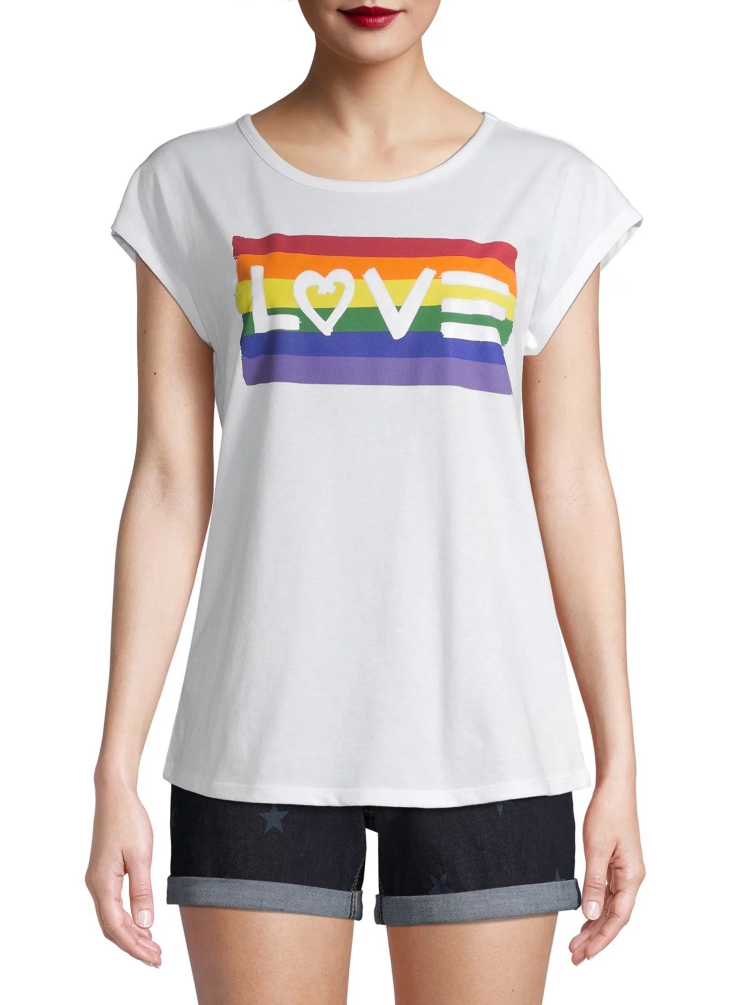EV1 from Ellen DeGeneres Pride Love Flag T-Shirt Women's | Walmart (US)