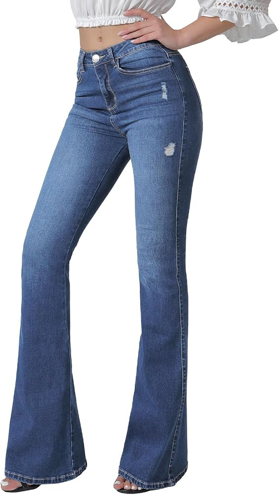 VIPONES Women's Flare Bell Bottom Jeans High Waisted Wide Leg Bootcut Jeans Stretchy Denim Pants | Amazon (US)