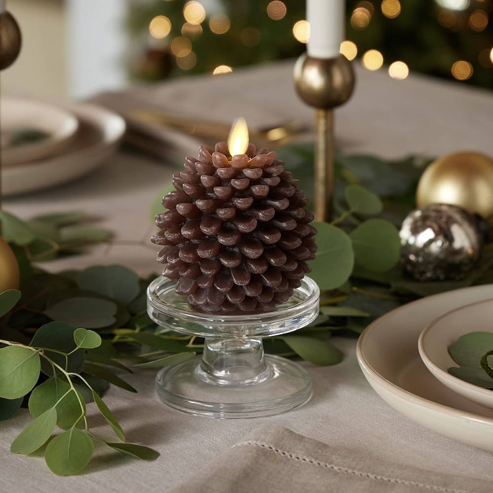 Luminara Pinecone Flameless Candles Chalky Brown Finish Pine Cone Figural, Real Wax Unscented LED... | Amazon (US)