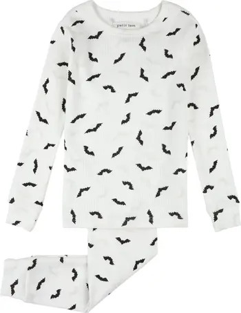 Kids' Bat Print Glow in the Dark Fitted Two-Piece Cotton Rib Pajamas | Nordstrom