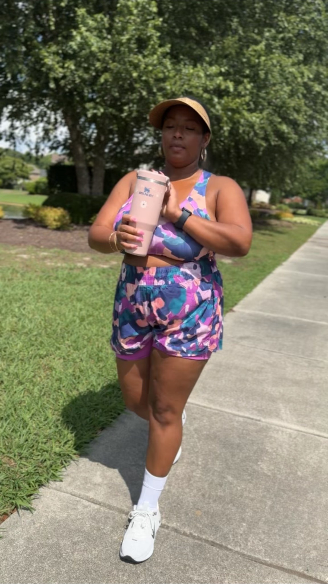 My absolute favorite walking shoes. A walking pad with great reviews. Sun visor , sweat band, my go to sun screen and more of my favorite walking essentials!