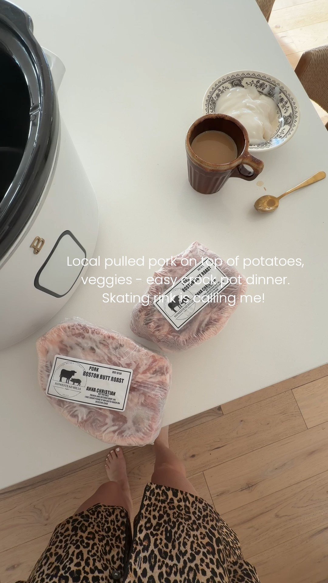 Throwing some pork roast into the crockpot for dinner (linking the best crockpot ever — used on repeat) I’ll shred it and put it over top of potatoes with butter and sour cream. Veggies.

A quick little tour through my living room room and a peek out the window. 
I’m headed to ice skate! ❄️

#LTKdayinmylife #LTKHome #LTKmomlife