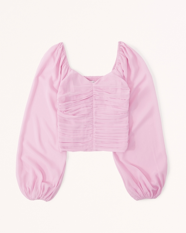 Long-Sleeve Ruched Sweetheart Top | Abercrombie & Fitch (US)