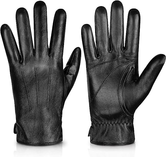 Genuine Sheepskin Leather Gloves For Men, Winter Warm Touchscreen Texting Cashmere Lined Driving ... | Amazon (US)