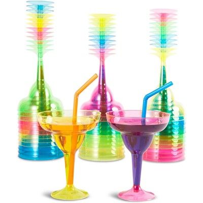 Juvale 36 Pack Disposable Plastic Margarita Glasses 12 oz Neon Cocktail Cups Fiesta Party Supplie... | Target
