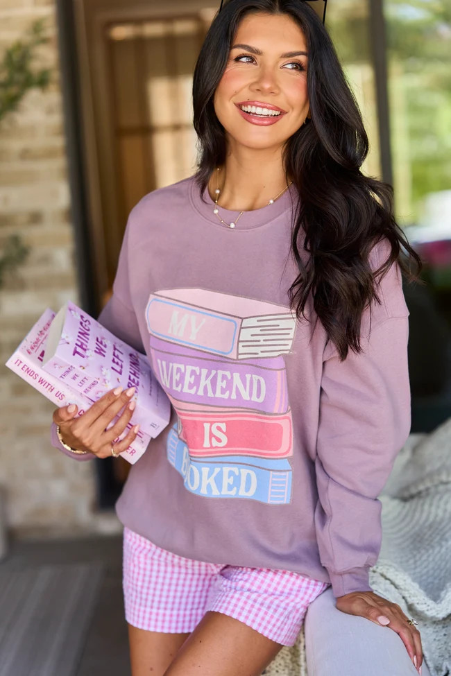 My Weekend is Booked Dark Purple Graphic Sweatshirt | Pink Lily