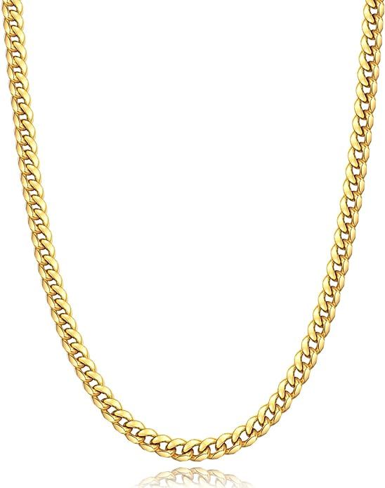 Momlovu Gold Chain Silver Chain for Men Boys, 18K Gold Plated Men's Necklaces Chain Cool Cuban Li... | Amazon (US)