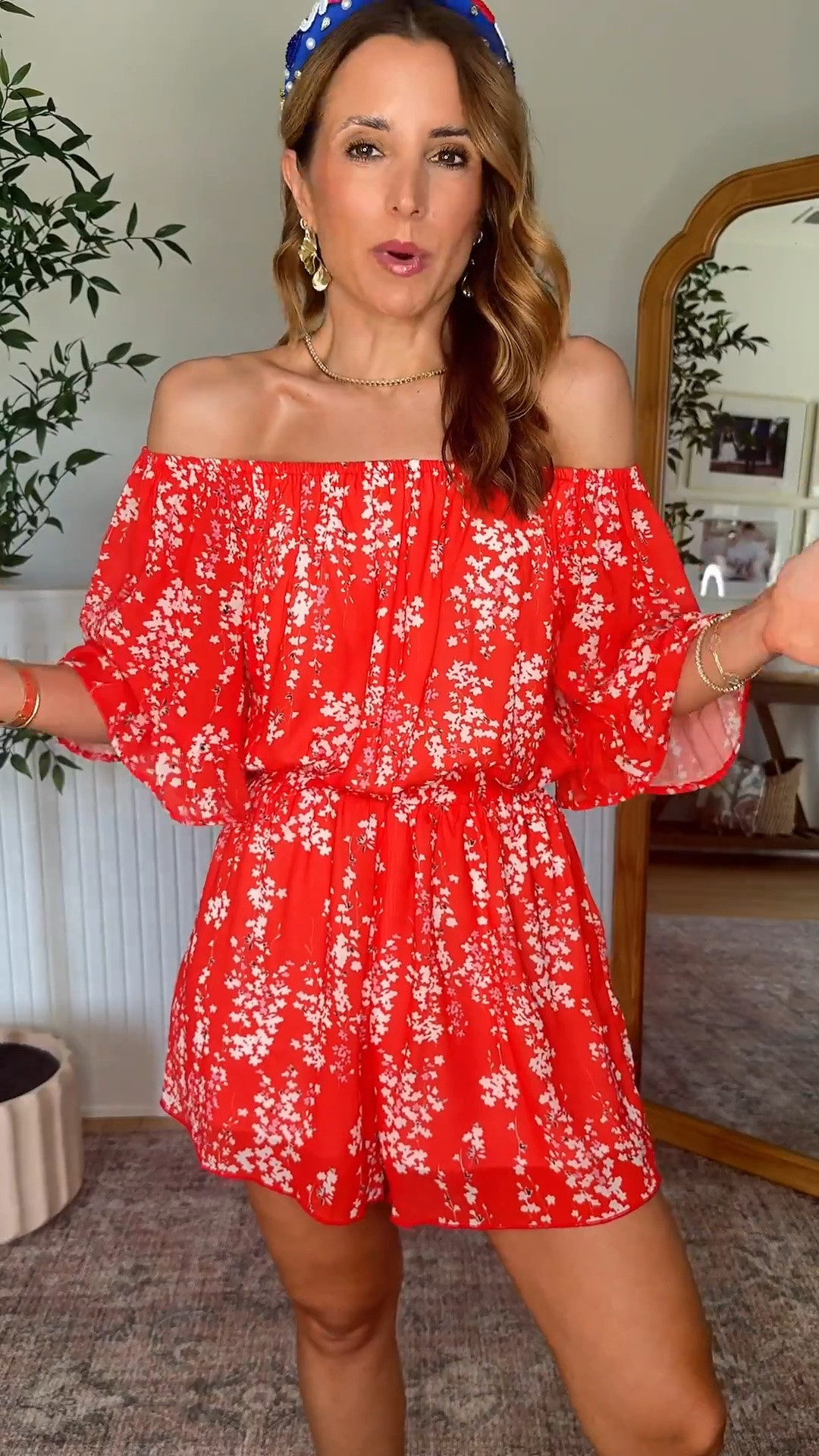 The prettiest Amazon romper for the 4th of July! Wearing small - size down if in-between. Memorial day weekend. Barbecue outfit. Swimsuit coverup. Summer outfit. Summer dress. Vacation dress. Vacation outfit. Amazon USA headband. Target slides are TTS.

#LTKootd #LTKSeasonal #LTKTravel